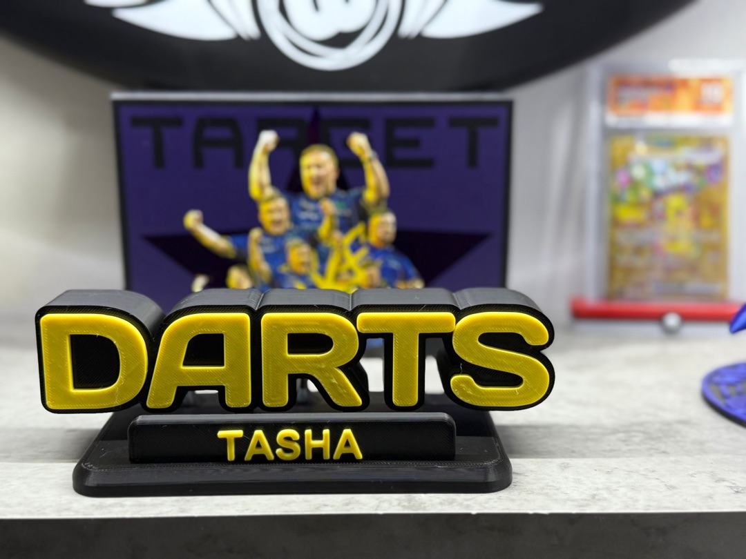 Custom DARTS name plaque in orange