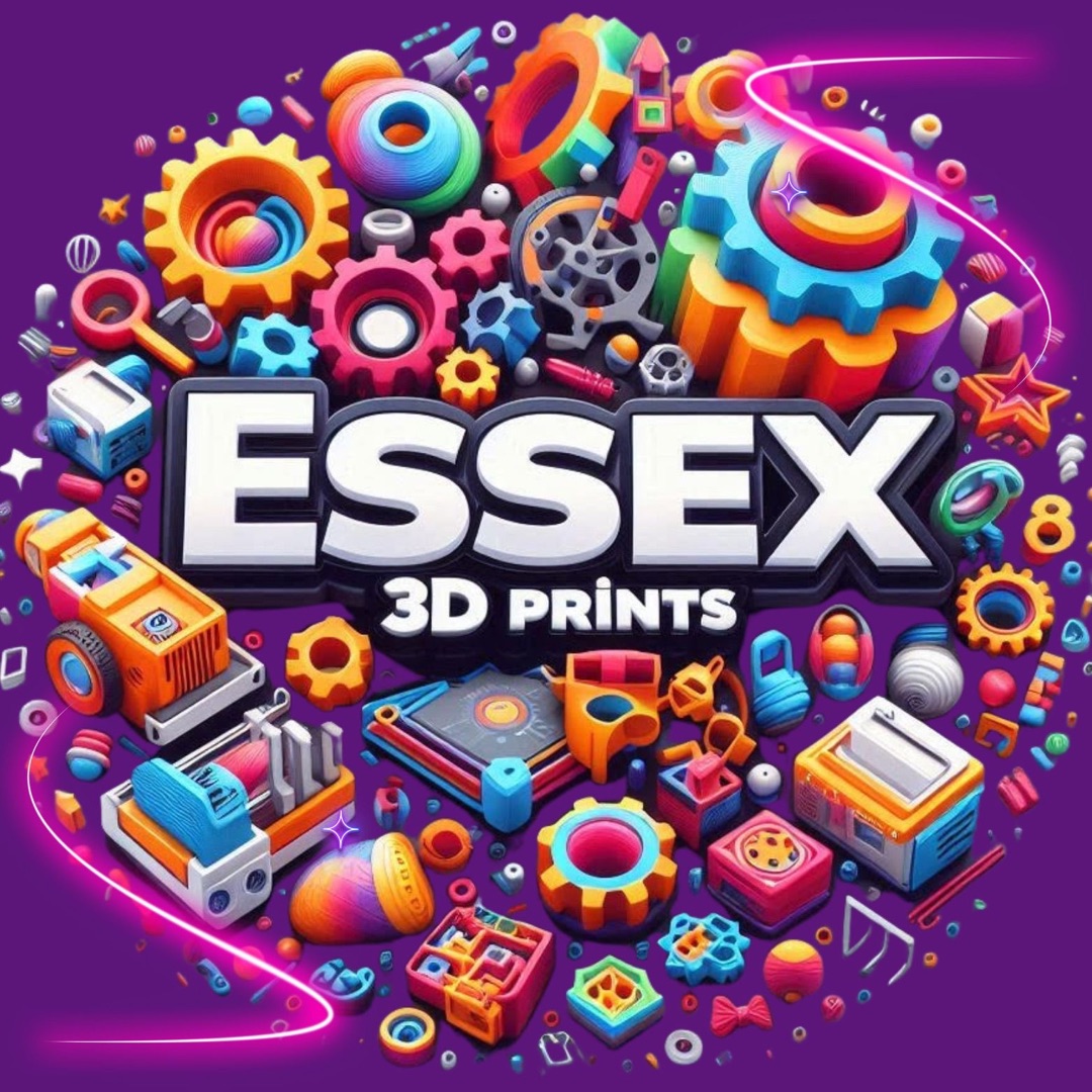 Essex 3D Prints logo on purple background